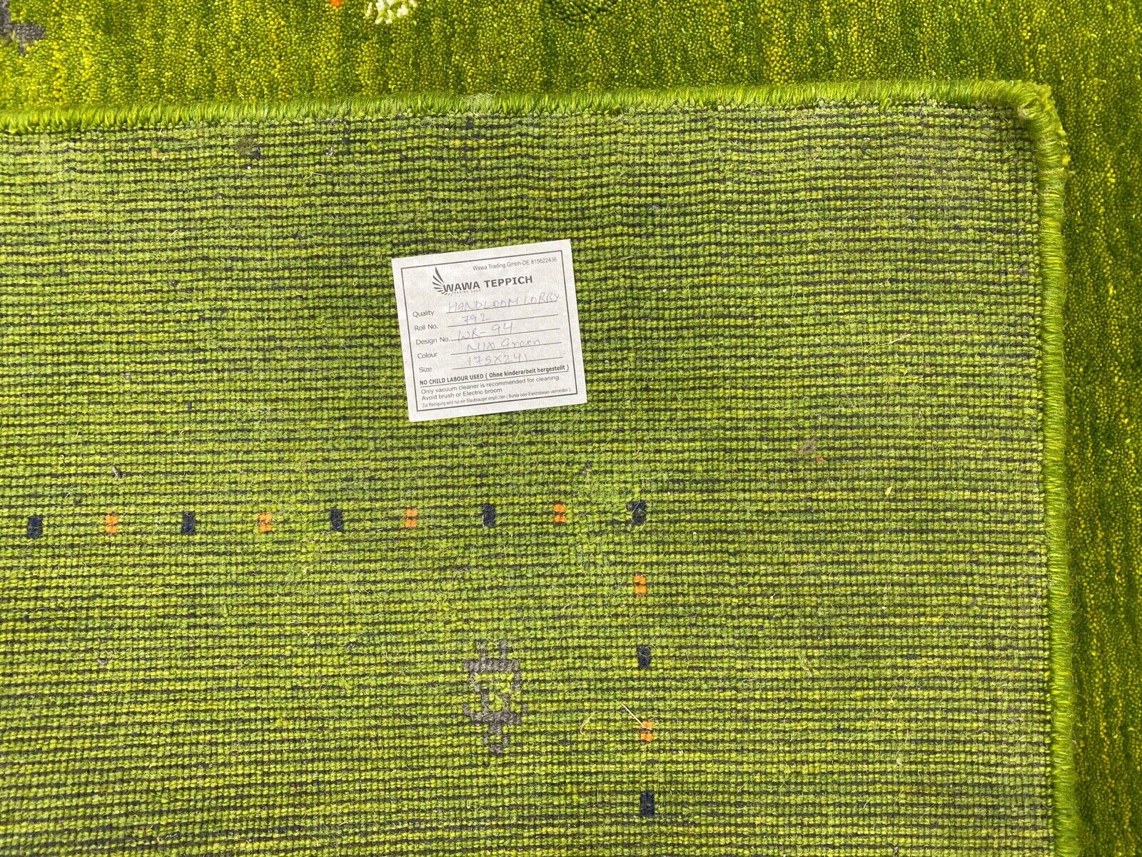 Grün Wohnzimmer Gabbeh Teppich 100% Wolle 172x242 cm Handgewebt WR94