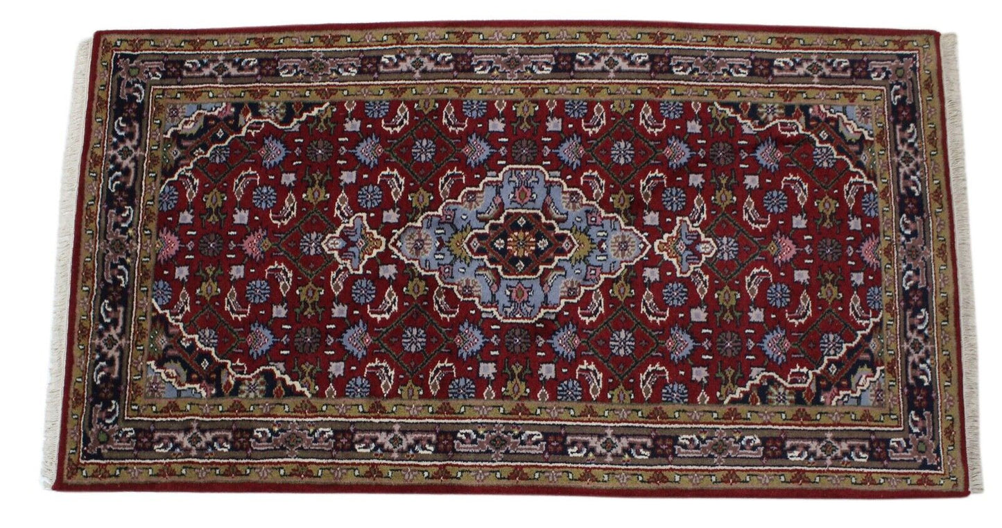 Bidjar Handgeknüpft Teppich 100% wolle Rot Blau 111x200 cm Orientteppich D14