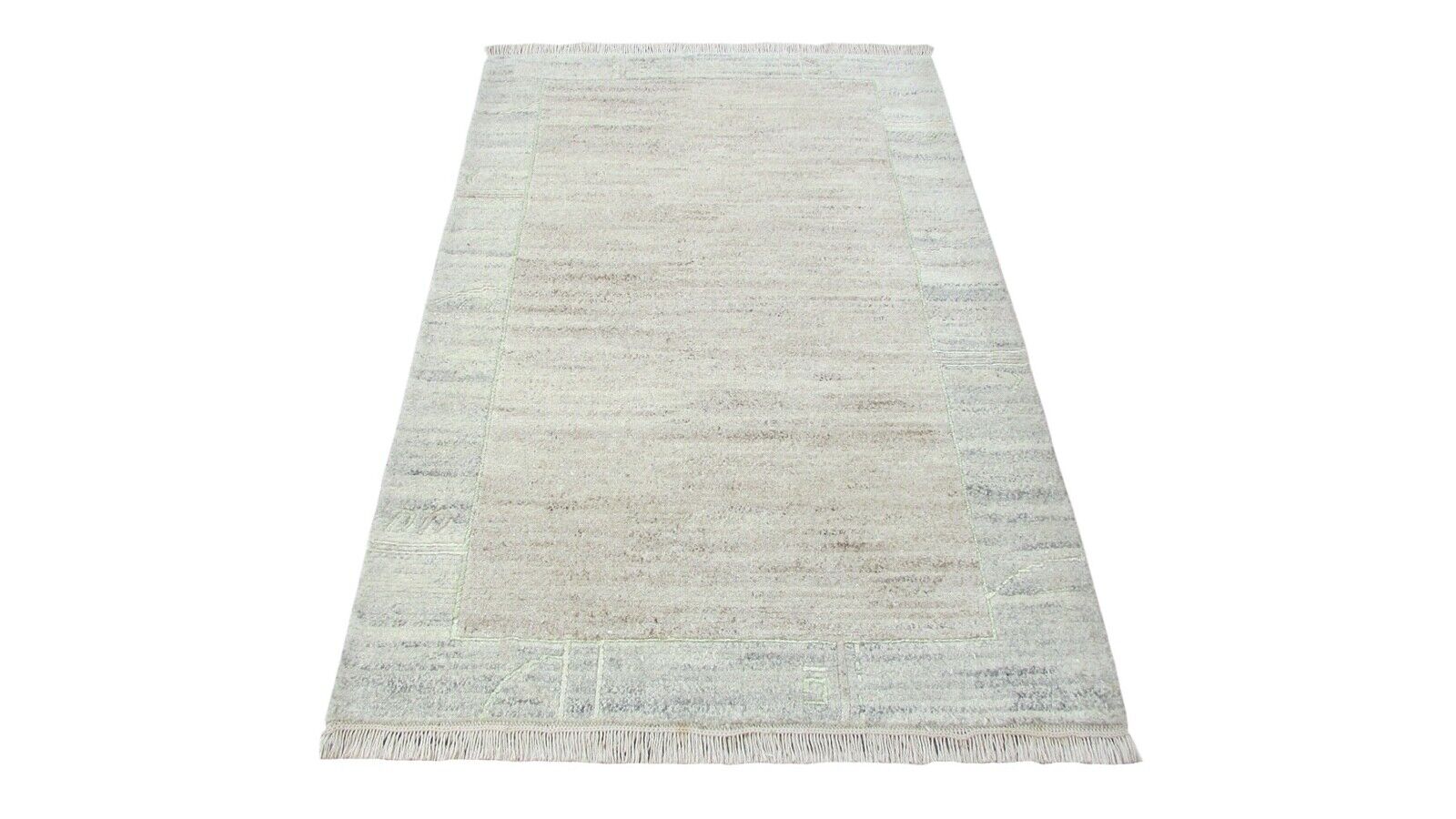 Nepal Teppich Handgeknüpft Grau Beige 100% Wolle Orientteppich 97x155 cm N-109