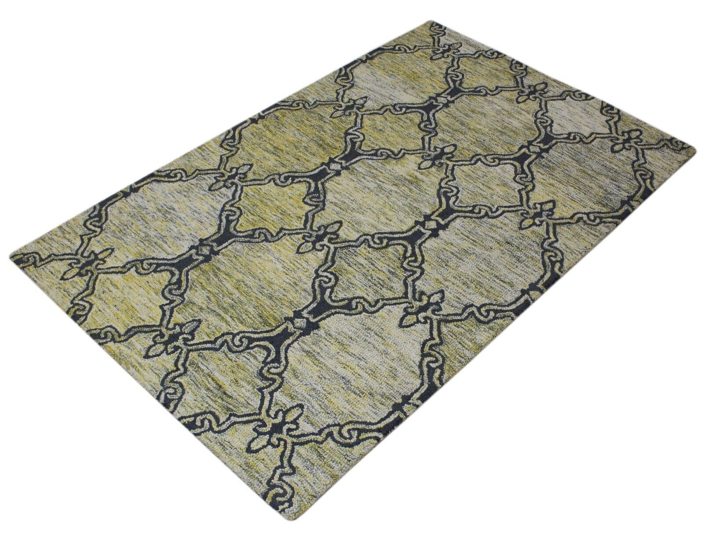 Gelb Grün Beige Teppich 100% Wolle Orientteppich 150X240 cm Handgetuftet MH921