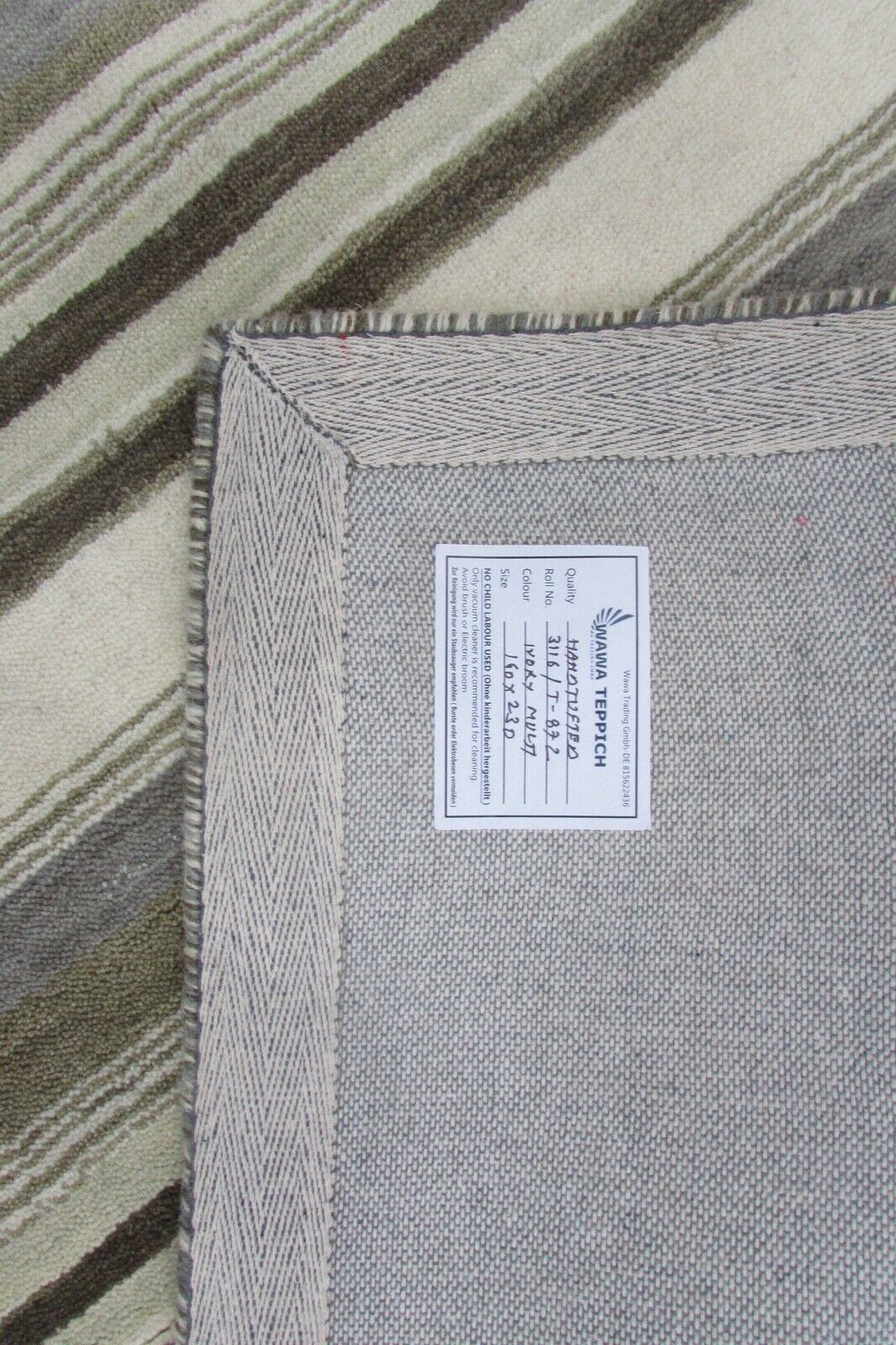 Tapis Gabbeh vert 100 % laine, tapis oriental fait main, 160 x 230 cm, T872