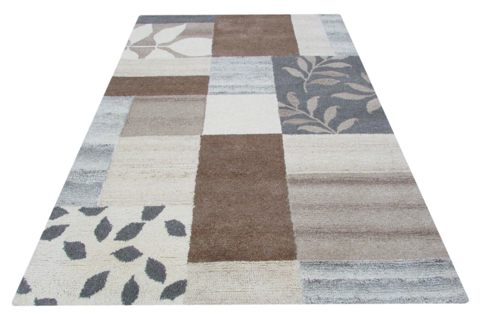 Tappeto 100% Lana Beige Marrone Grigio 160X230 cm Tappeto Orientale Tuftato a Mano T811
