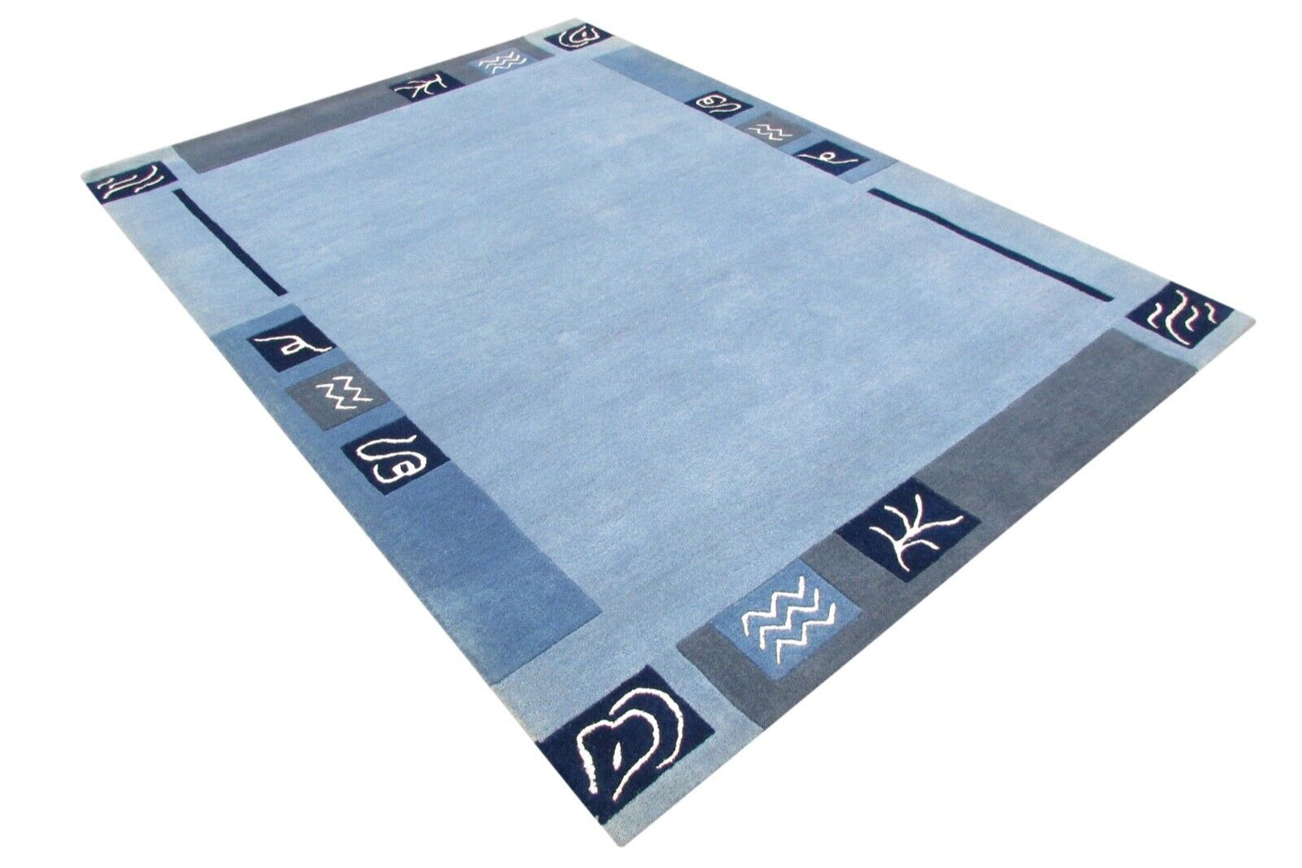 Aqua Blau petrol Wolle Teppich 170X240 cm Handarbeit Handgetuftet T842