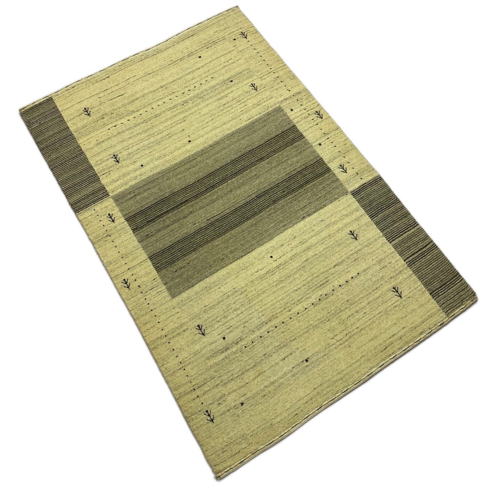 Gabbeh Teppich 100% Wolle Grau Beige loom lori Handgewebt 120x180 cm S25