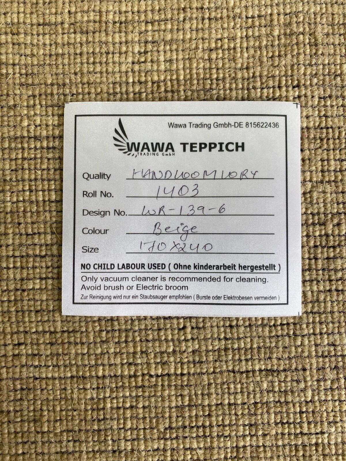 Gabbeh Teppich 100% Wolle Ivory Beige Handgefertigt 170X240 cm WR139