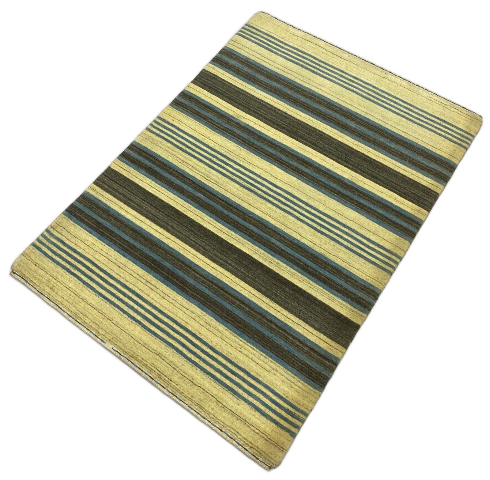 Teppich Gabbeh Beige Grau Blau 100% Wolle loom lori Handgewebt 129x182 cm S14