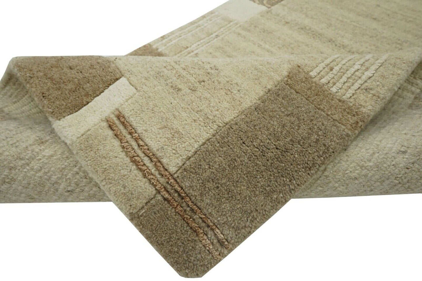 Nepal Teppich Handgeknüpft Beige Braun100% Wolle Orientteppich 75x140 cm N-770