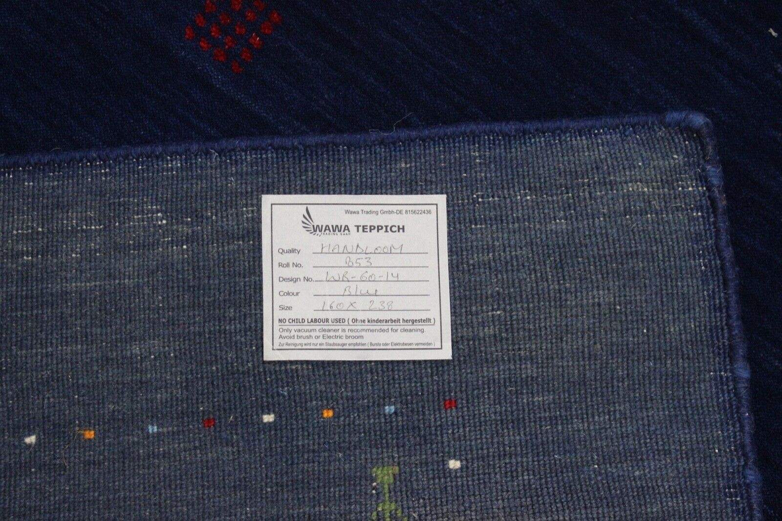 Preproga Gabbeh modra 100 % volna 160 x 230 cm ročno tkana orientalska preproga Lori WR60