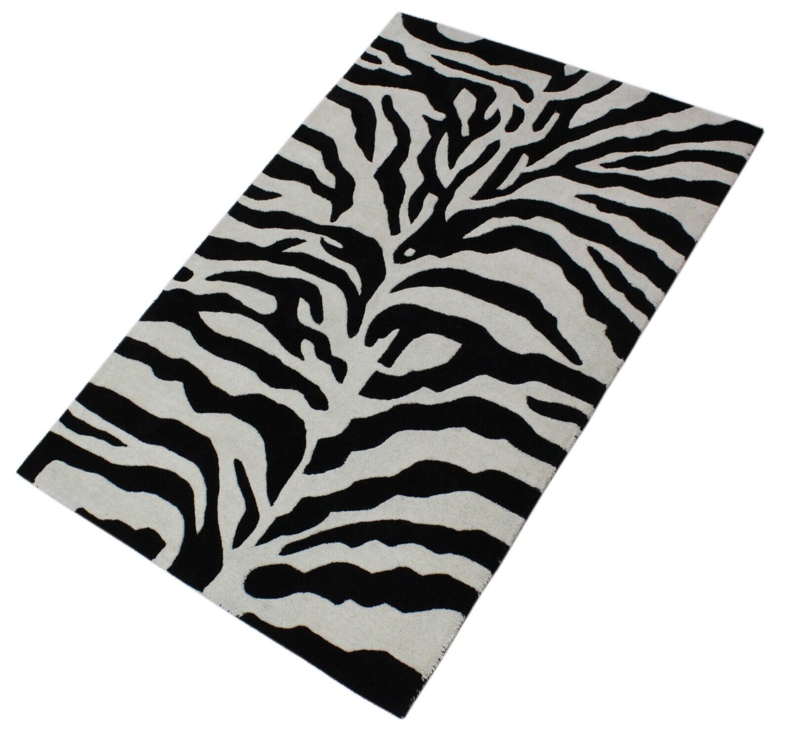 Schwarz Beige 100% Wolle Teppich 120X180 CM Handarbeit Handgetuftet ME5