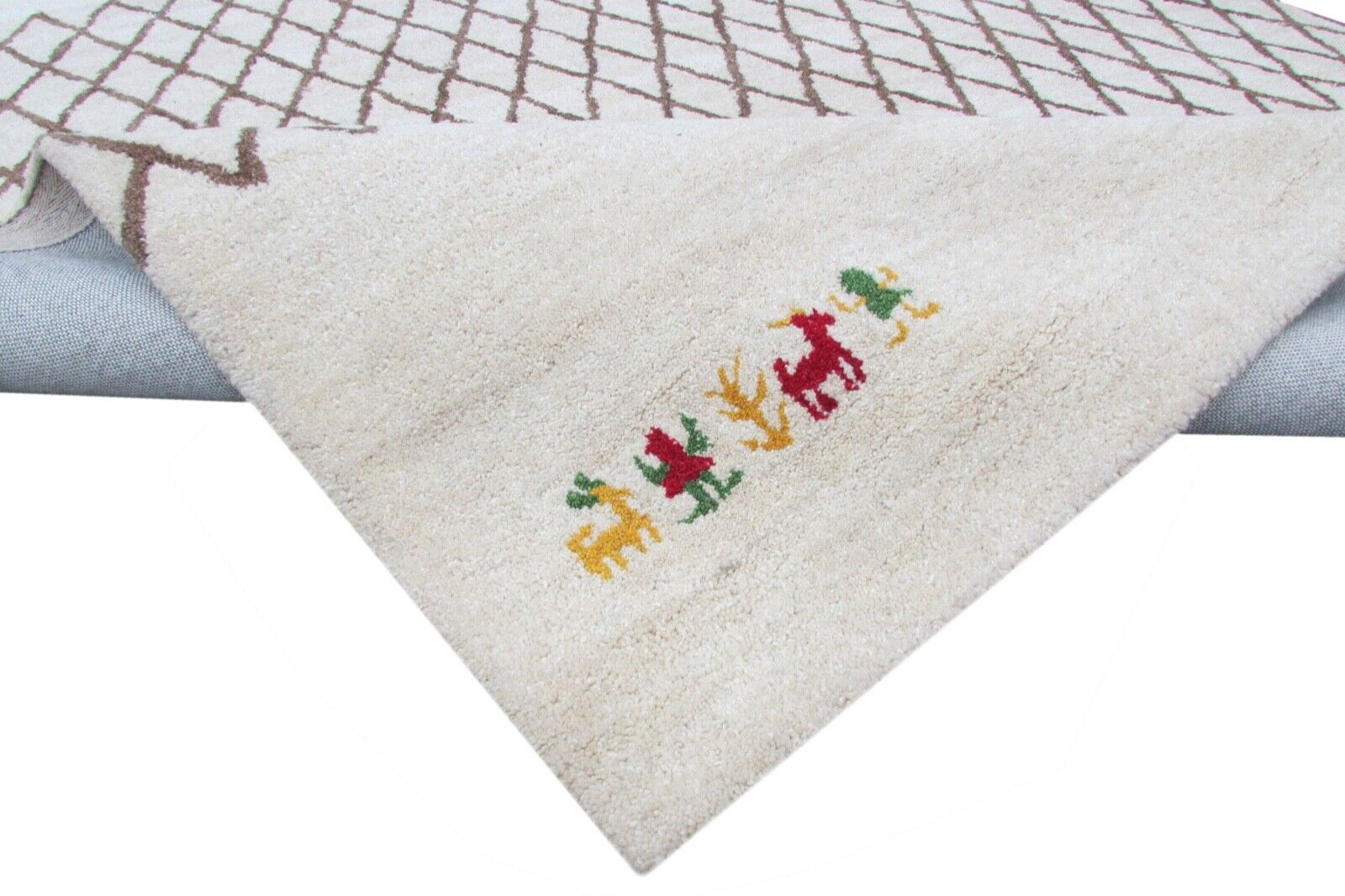 Beige Braun Teppich 100% Wolle 160X230 cm Handarbeit Handgetuftet T793