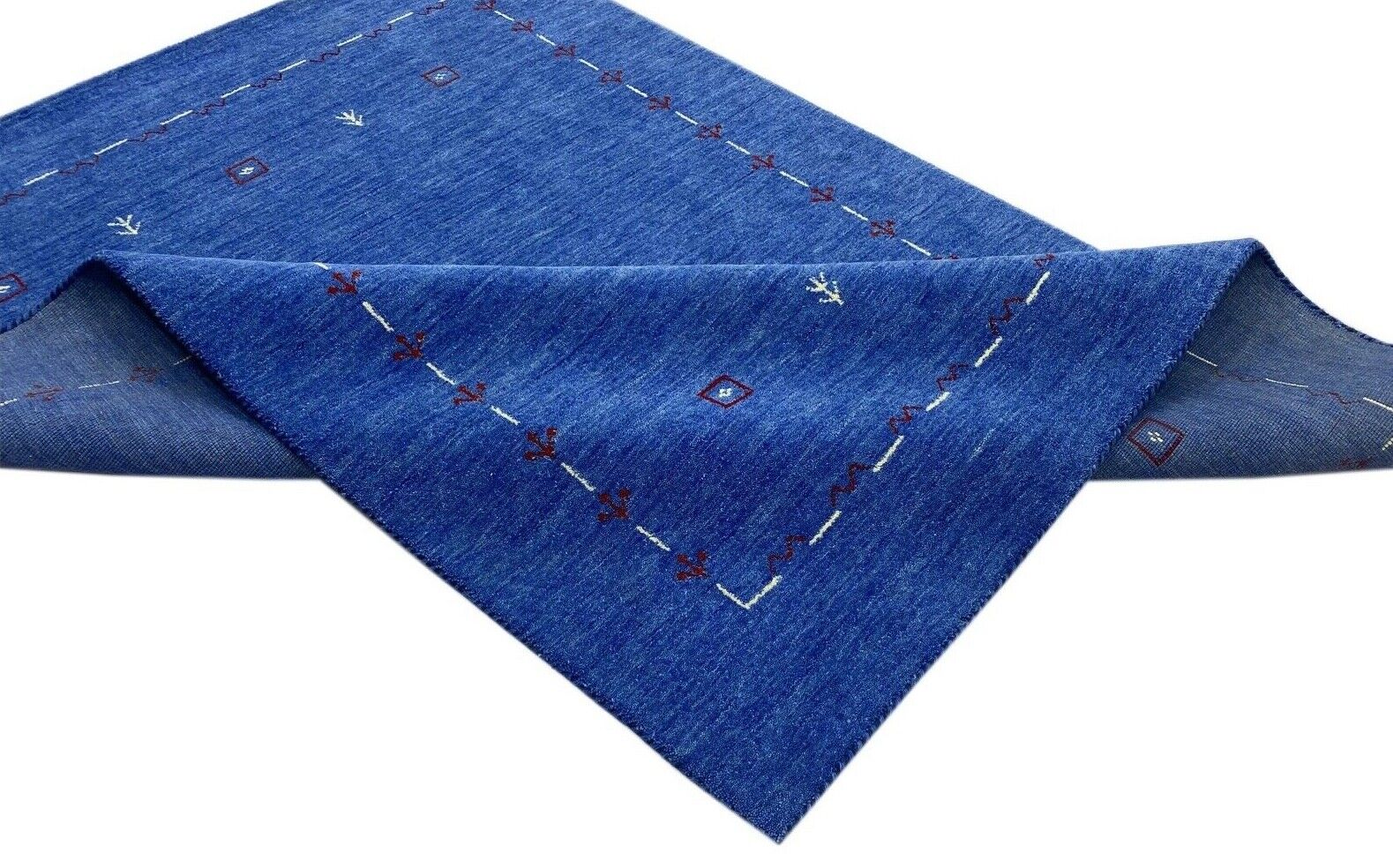 Wohnzimmer Blau Gabbeh Teppich 100% Wolle 170x240 cm Orient Handgewebt W1