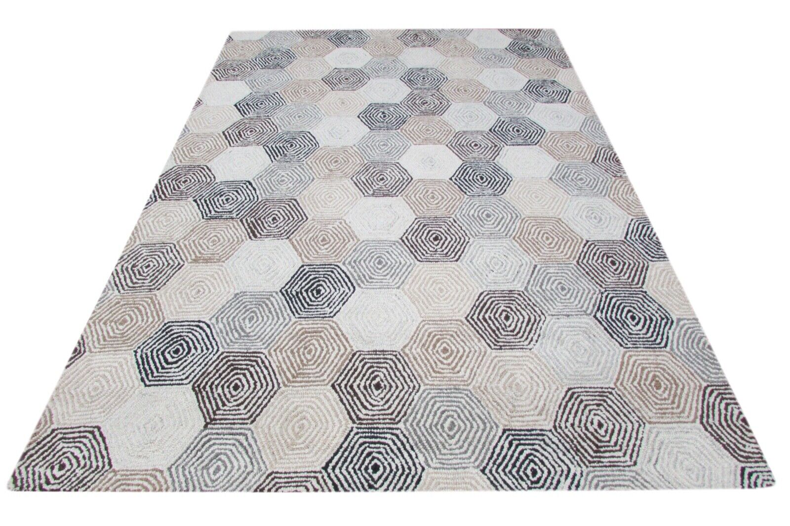 Tappeto 100% Lana Beige Grigio 160X230 cm Design Soggiorno Tuftato a Mano T791