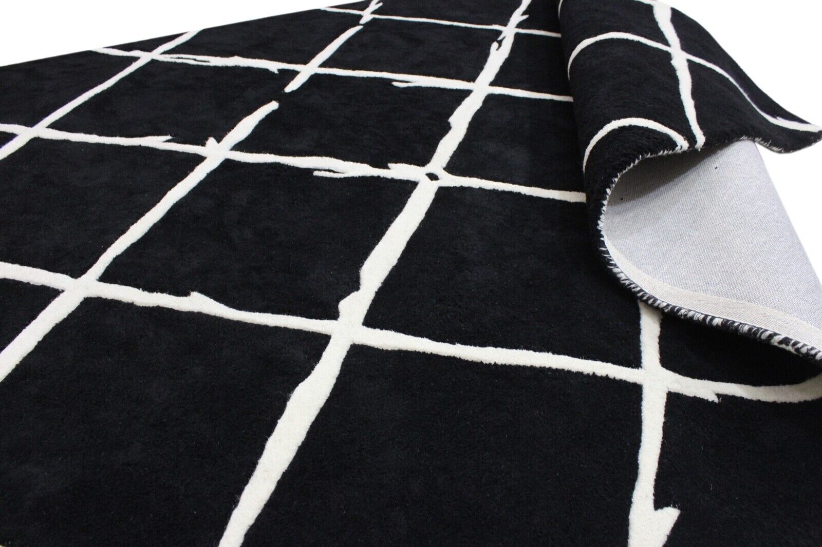 Schwarz Beige 100% Wolle Teppich 170X240 CM Handarbeit Handgetuftet ME1