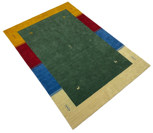 Orientteppich Gabbeh Grün Loom Teppich Handgefertigt 100% Wolle 200X300 CM