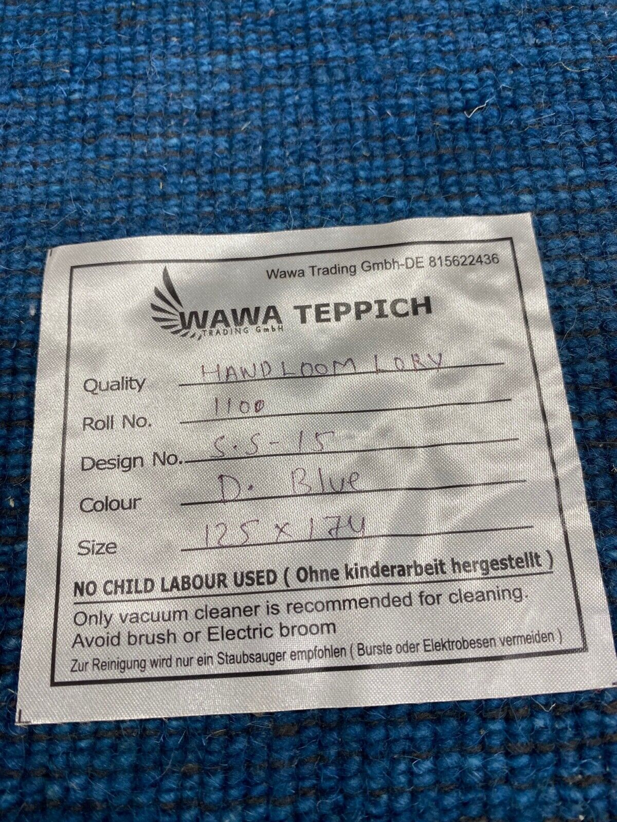 Blau Teppich Gabbeh 100% Wolle Dunkel Blau loom lori Handgewebt 125x174 cm S15