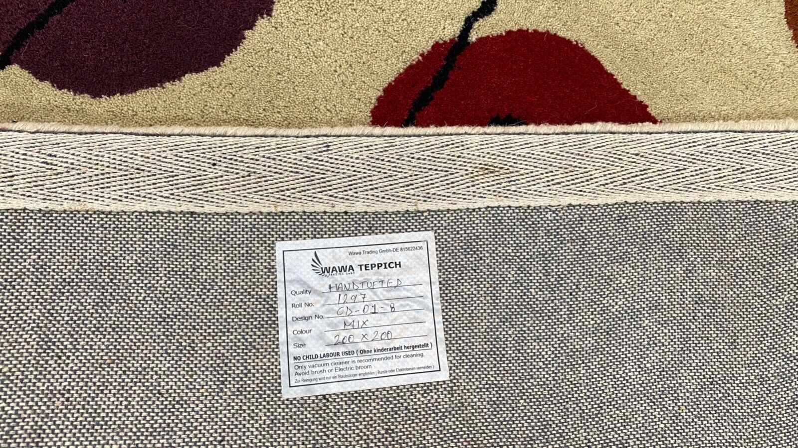 Wohnzimmer Teppich 100% Wolle Beige 200X200 cm Orientteppich Handgewebt CD 1