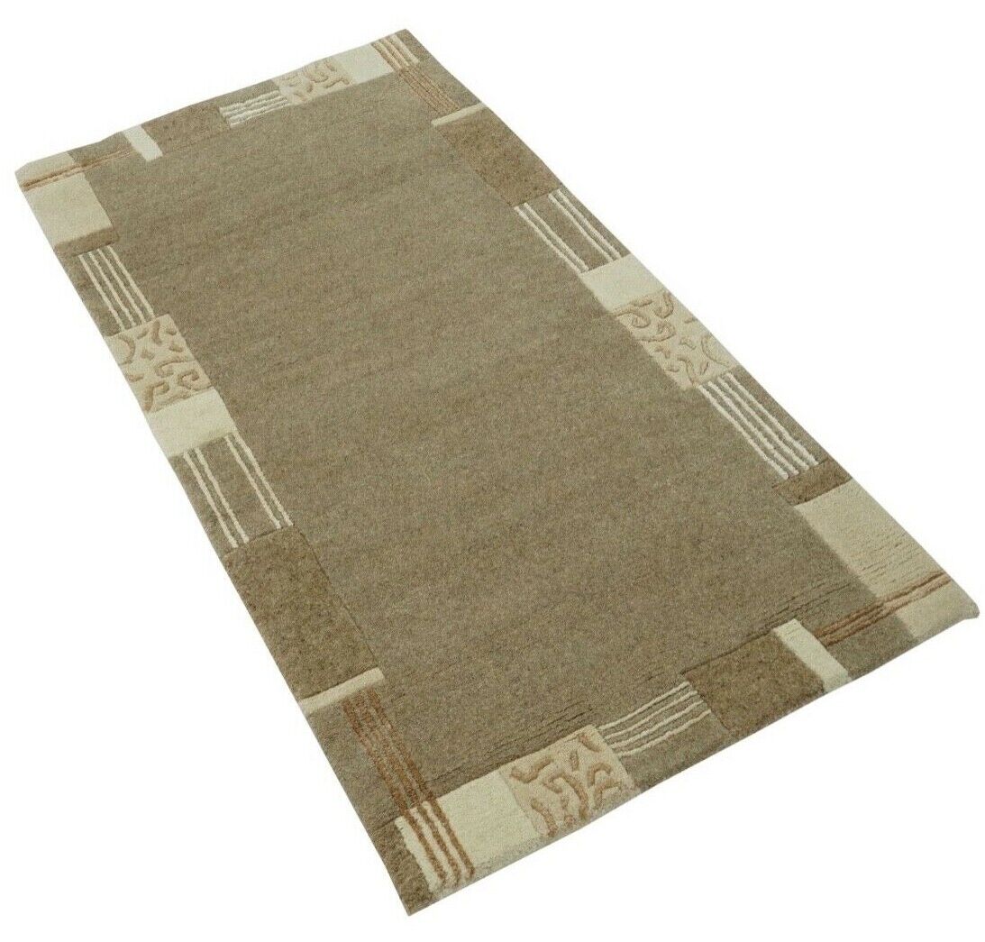 Taupe Nepal Teppich 70x140 cm Handgeknüpft 100% Wolle Orientteppich N768
