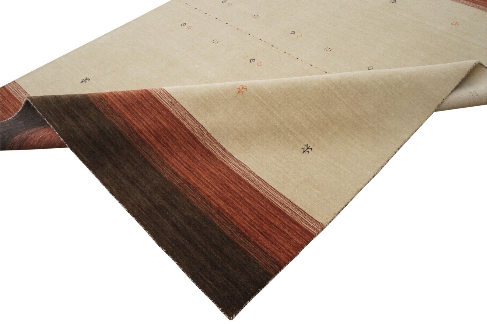 Gabbeh Teppich Beige Braun 100% Wolle 200x300 cm Handgewebt Orientteppich Lr532