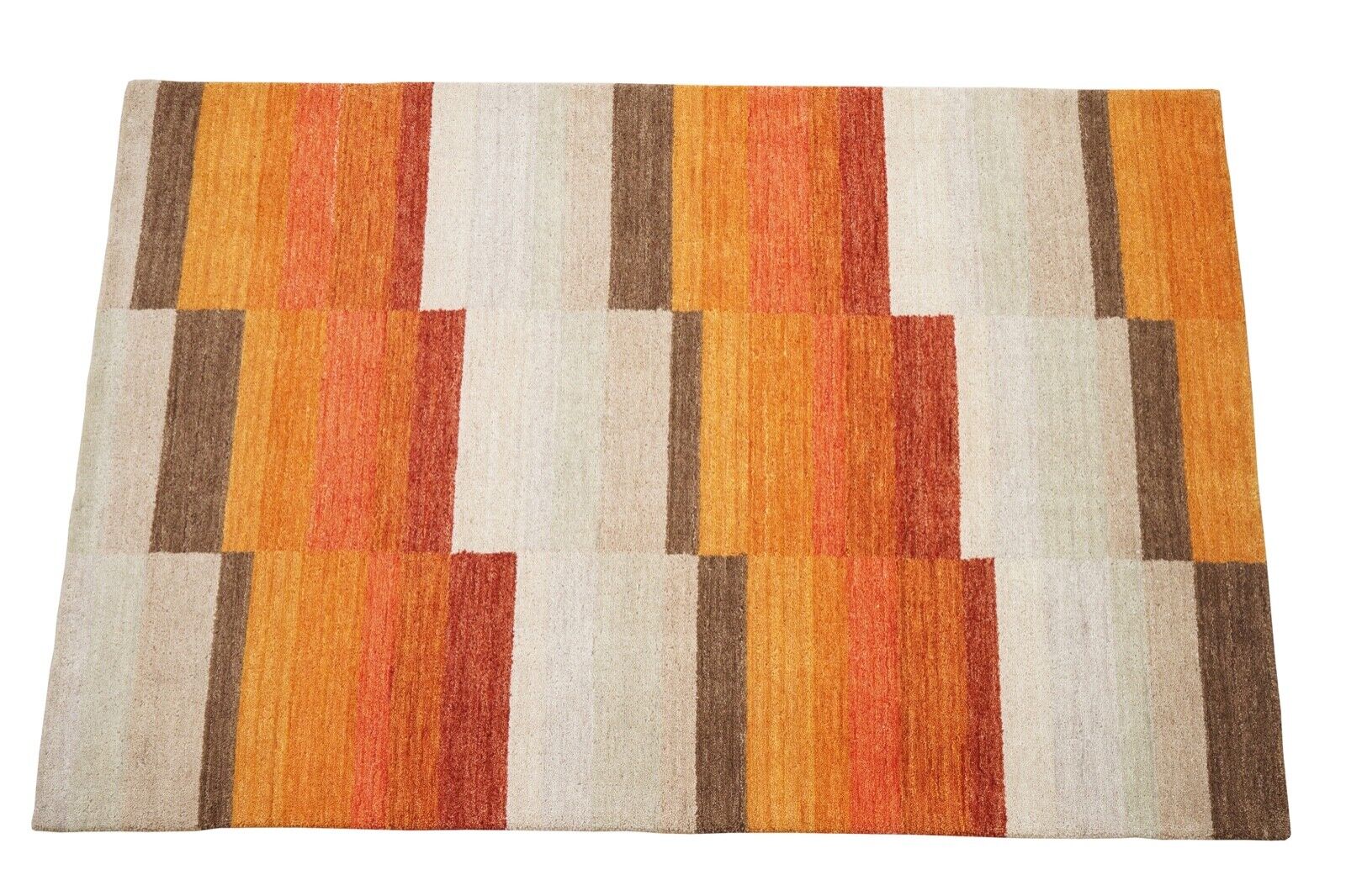 Gold Orange Beige Braun Teppich 100% Wolle Handgewebt 124x185 cm Lori Buff Lr441