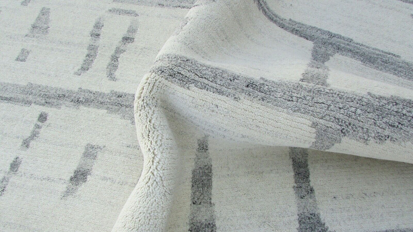 Nepal Teppich Handgeknüpft Beige Grau 100% Wolle Orientteppich 164x230 cm N66