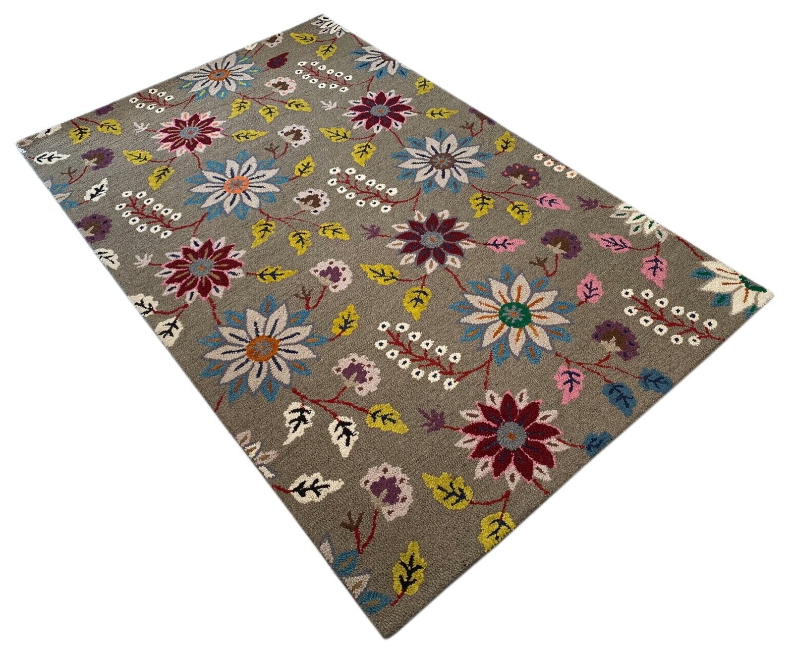 Designer Teppich Grau Gelb 100% Wolle Handarbeit Orient 150X240 CM MH933