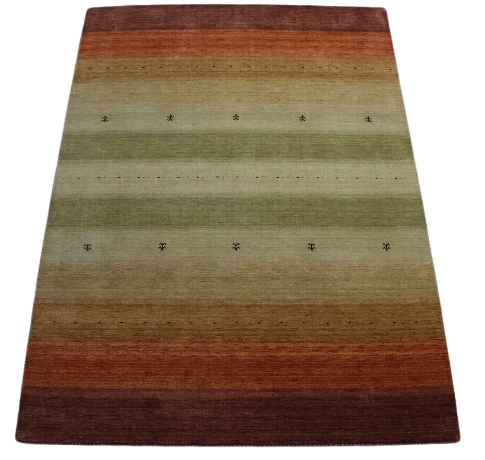 Tappeto Gabbeh Verde Arancione Beige 100% Lana 170x240 cm Orientale Tessuto a Mano Lr456
