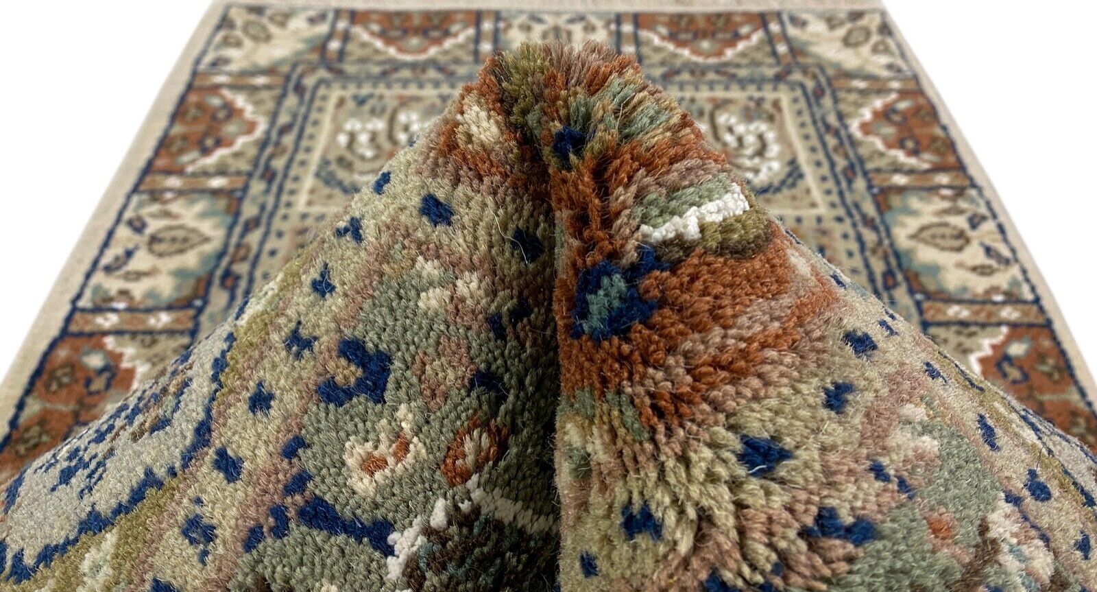 Tapis en laine beige, noué à la main, style oriental, 100 % laine vierge, 70 x 150 cm, B01