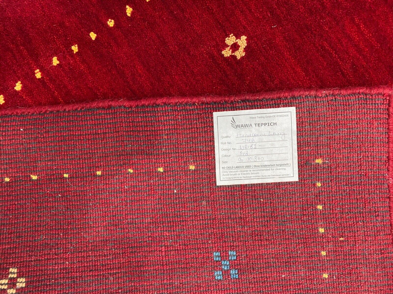 Teppichläufer Rot Gabbeh Läufer Teppich 100% Wolle Handgefertigt 90X300 cm WR61