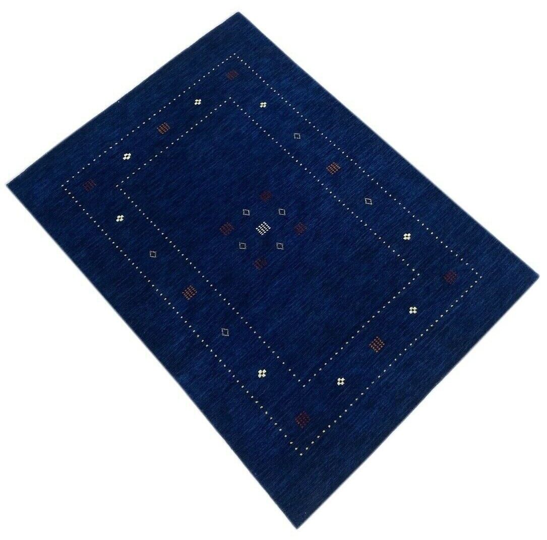 Gabbeh Teppich Blau 100% Wolle 120x170 cm Handgewebt Orientteppich Lori WR60