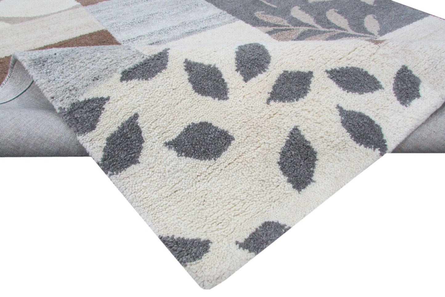 Teppich 100% Wolle Beige Braun Grau 160X230 cm Orientteppich Handgetuftet T811