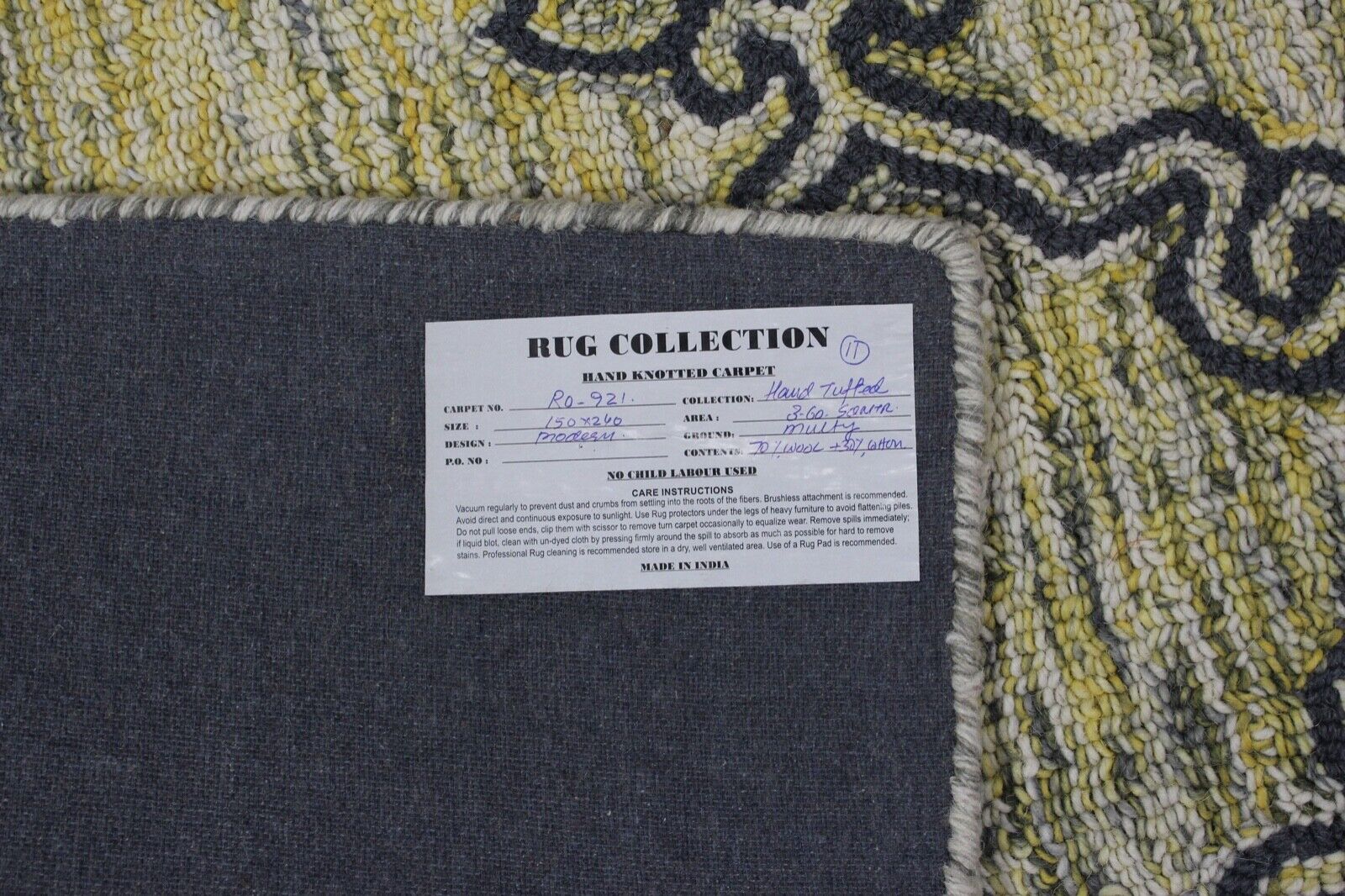 Gelb Grün Beige Teppich 100% Wolle Orientteppich 150X240 cm Handgetuftet MH921