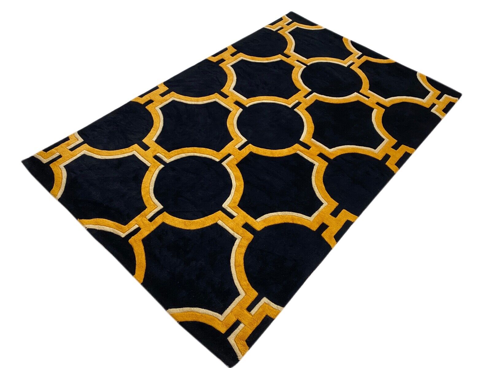 Schwarz Gelb Gold Teppich 100% Wolle Handgetuftet 150X240 CM D119