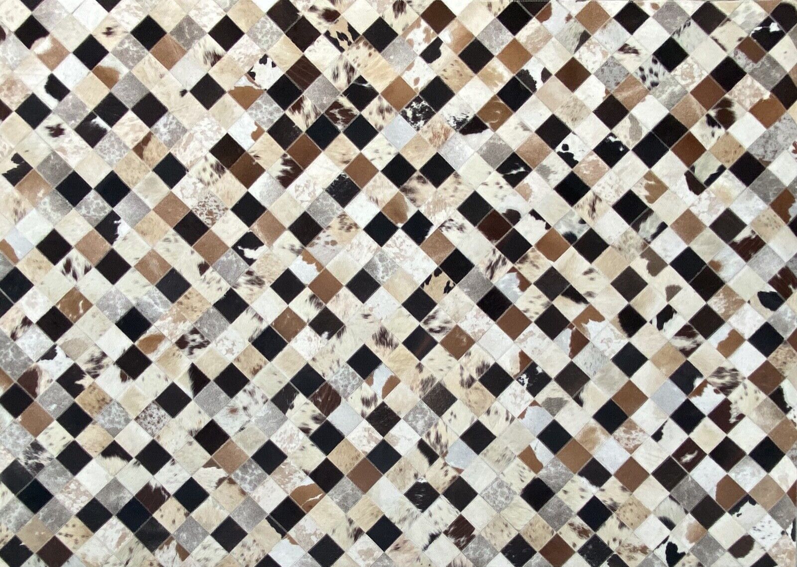 Lædertæppe 160x230 cm 100% okselæder elfenben brun beige ægte læder patchwork L3
