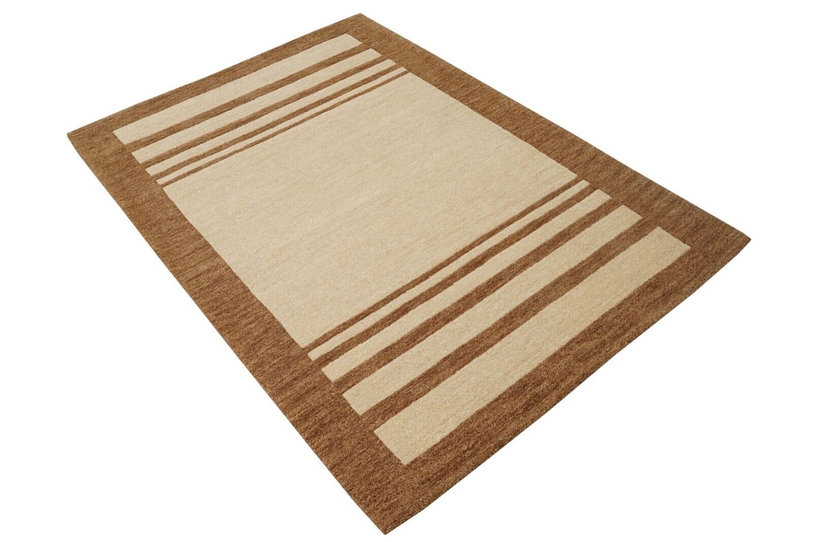 Teppich 100% Wolle 140X200 cm Beige Braun Orientteppich Handgetuftet HT618