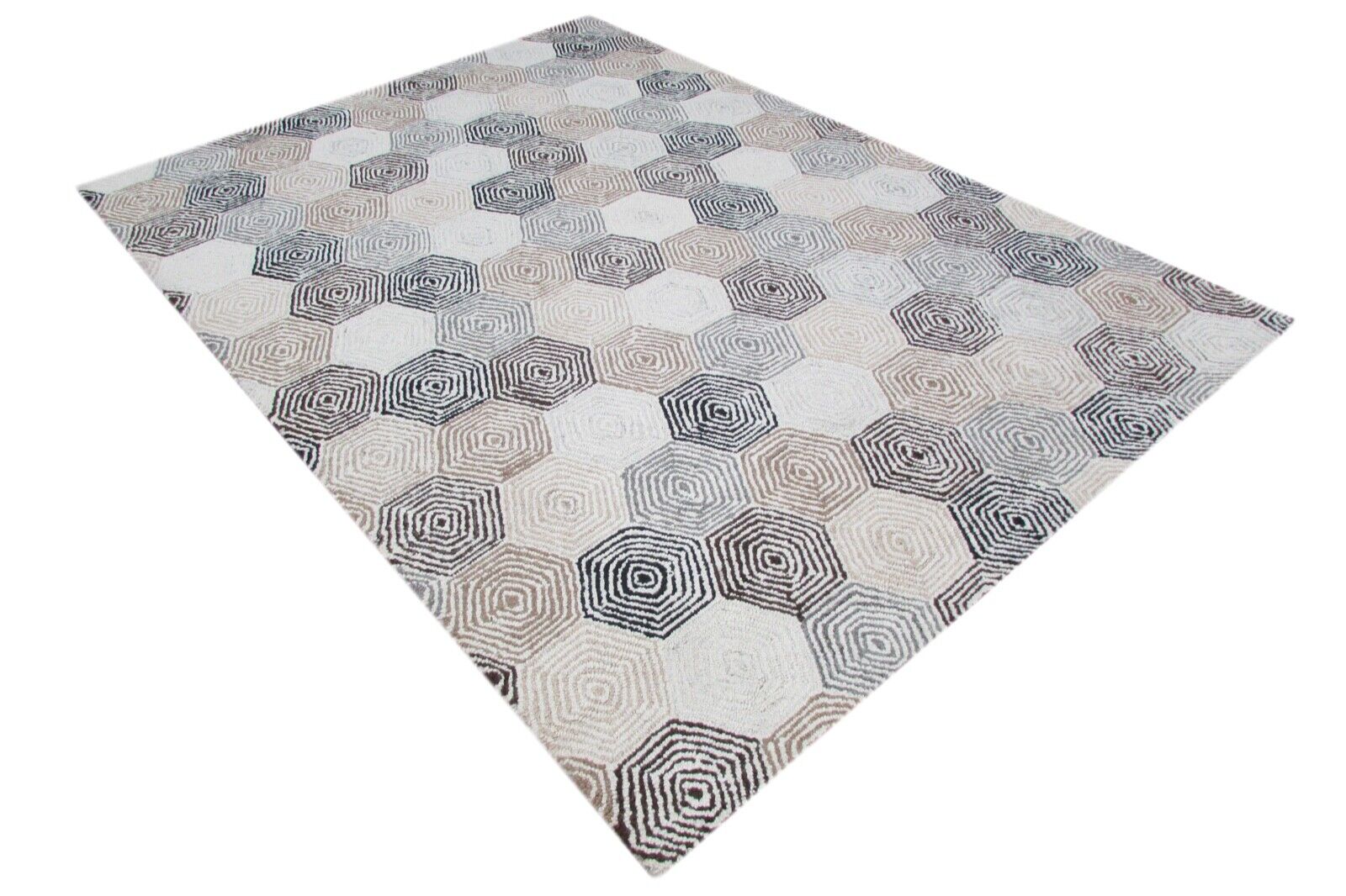 Preproga 100 % volna, bež siva, 160 x 230 cm, ročno tkana, dizajn za dnevno sobo, T791