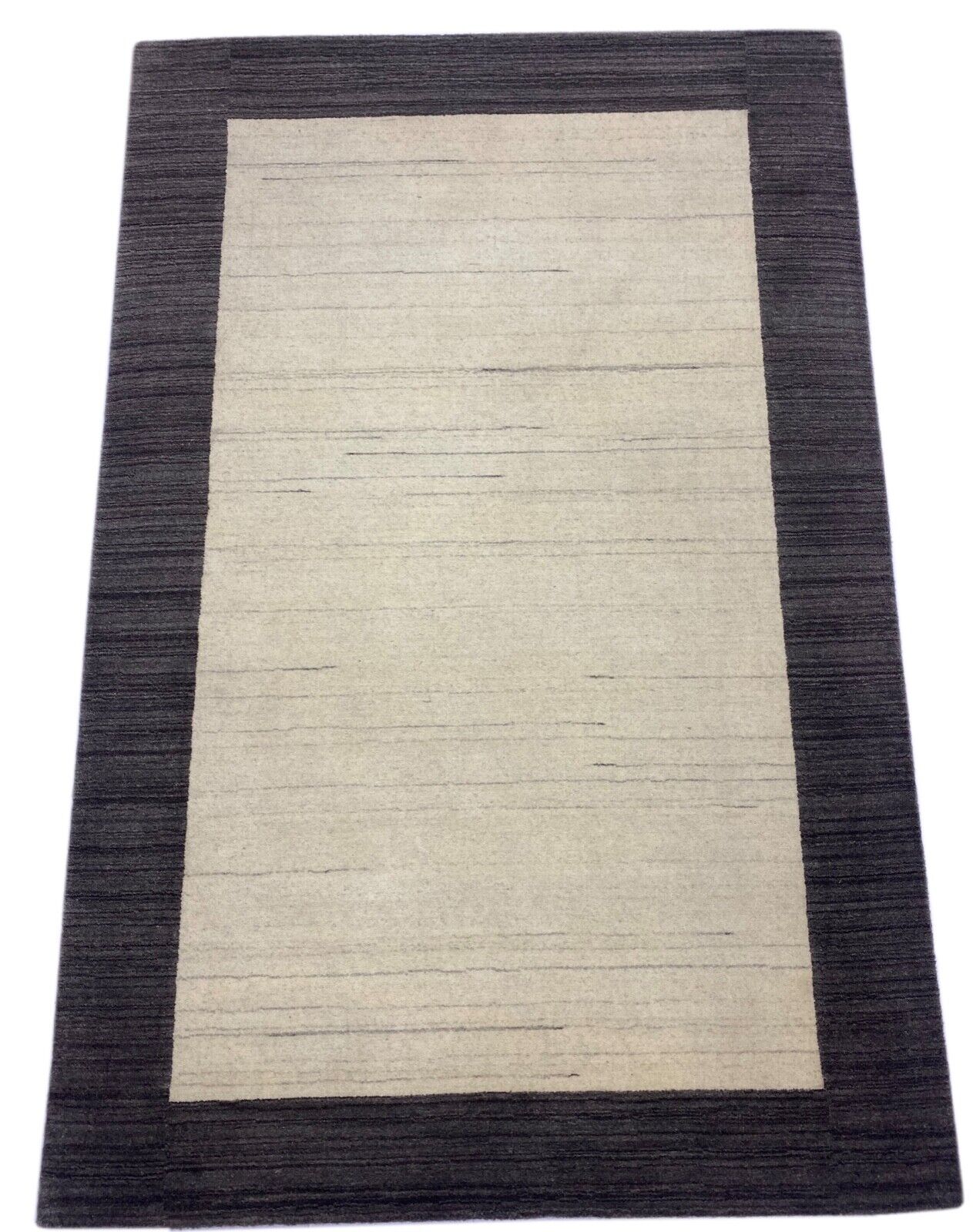 Gabbeh Teppich 100% Wolle Beige Schwarz Handgewebt 120x185 cm Naturwolle S117