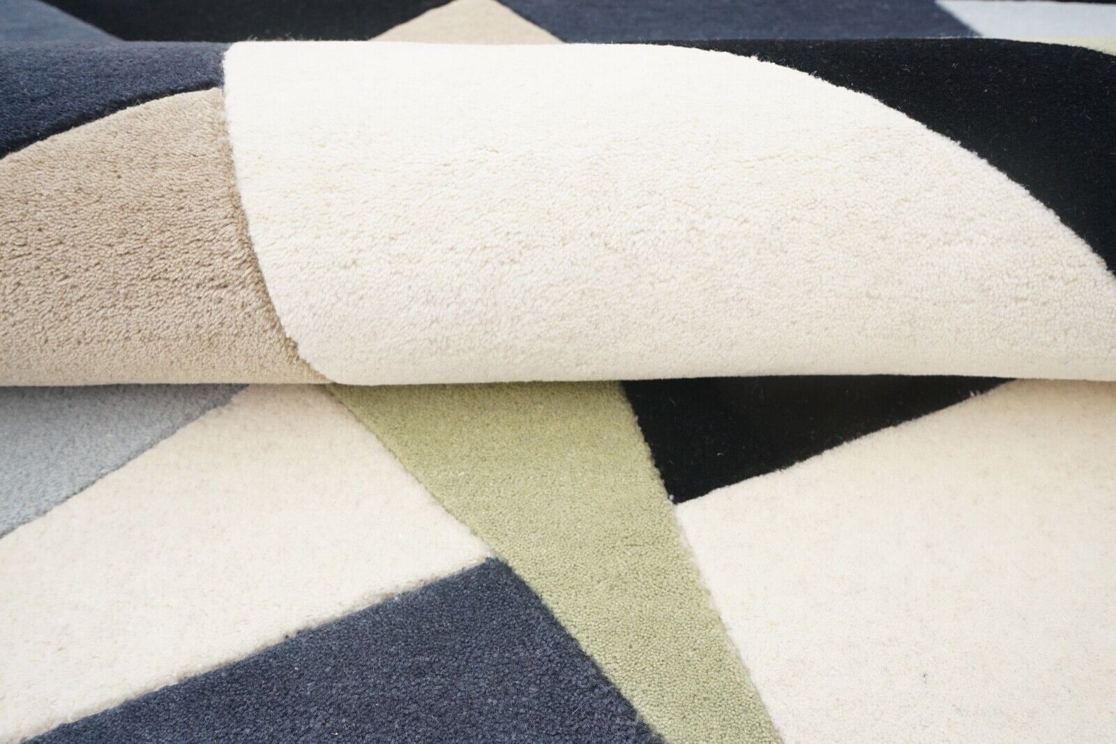 Biege Blau 160X230 cm Teppich 100% Wolle Orientteppich Handgetuftet HT376