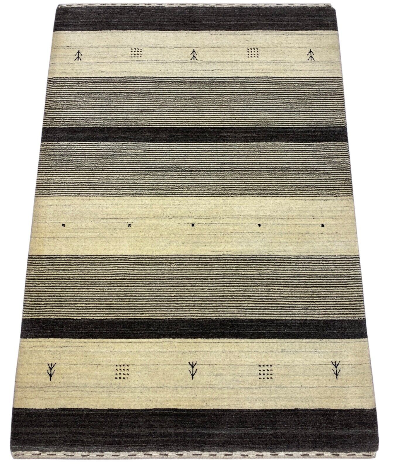 Gabbeh Teppich 100% Wolle Grau Beige Schwarz lori Handgewebt 120x180 cm S172