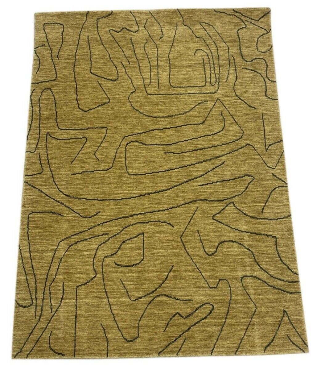 Gabbeh Teppich Gold Beige 100% Wolle 142x195 cm Handgewebt Lori WR65