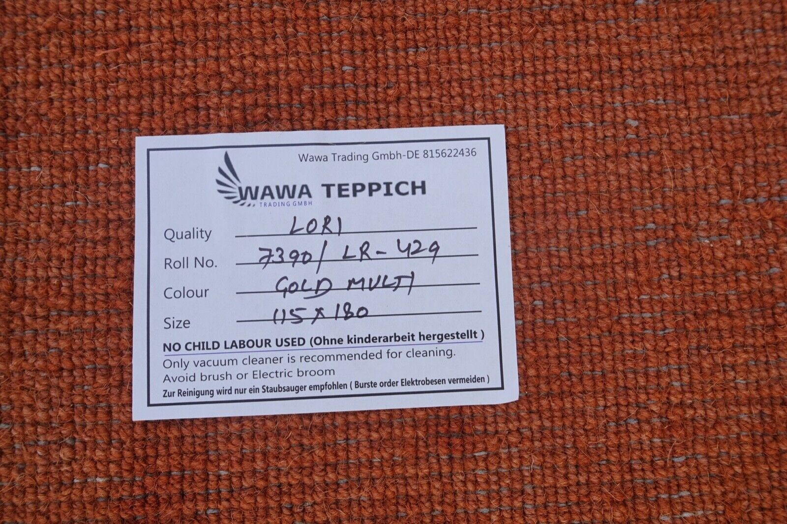 Gold Orange Beige Teppich 115x180 cm Handgewebt 100% Wolle Lori Buff Lr429