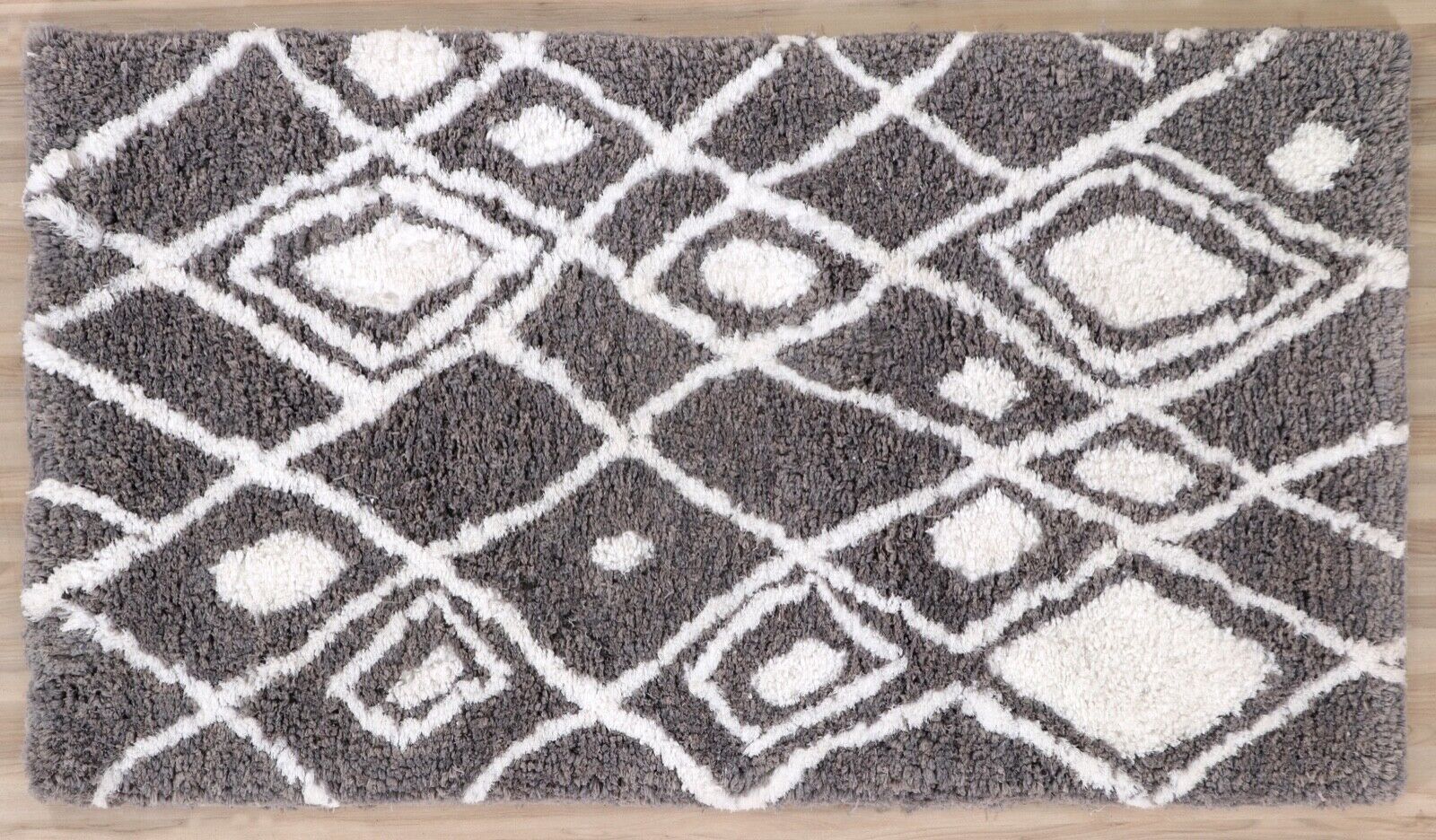 Teppich Grau Weiß Orientteppich 90X160 CM Handarbeit 100% Polyester