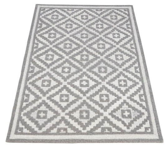 Grau Beige Teppich 100% Wolle 160X230 cm Orientteppich Handgetuftet HT301