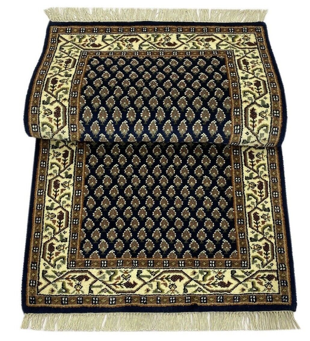 Blau Orientteppich Mir Handgeknüpft 100% Wolle Cream 70X140 CM Teppich