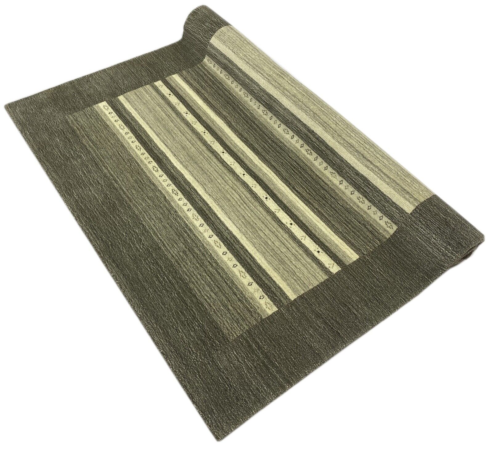 Wohnzimmer Gabbeh Teppich 100% Wolle Beige Grau 170X233 cm Handgewebt WR84