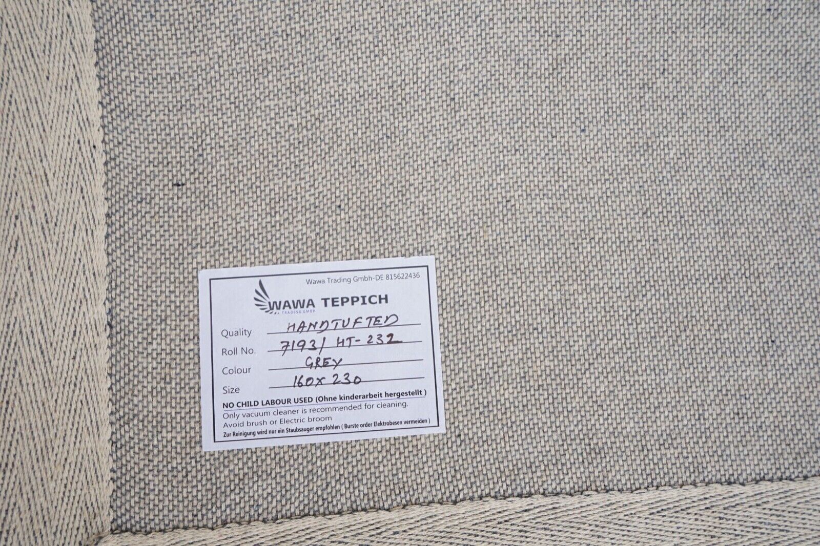 Teppich 100% Wolle Grau Beige 160X230 cm Orientteppich Handgetuftet HT232