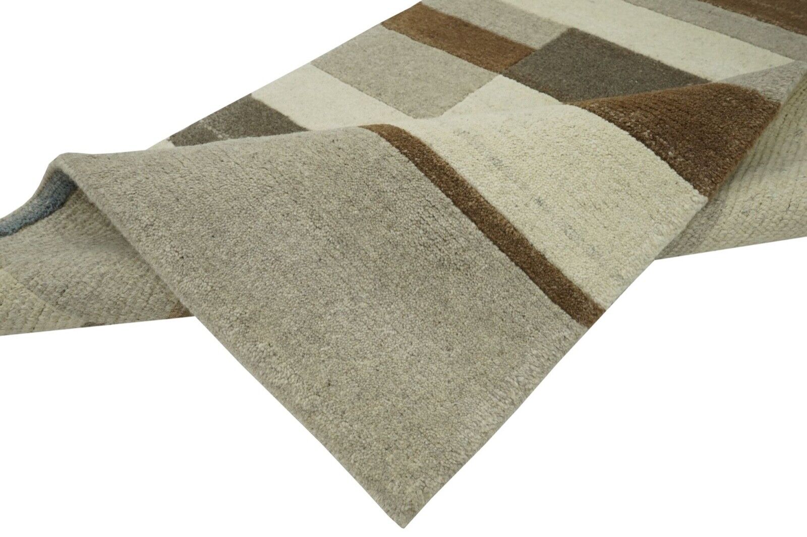 Nepal Teppich Handgeknüpft Grau Beige Braun 90X160 cm Wolle Orientteppich N769