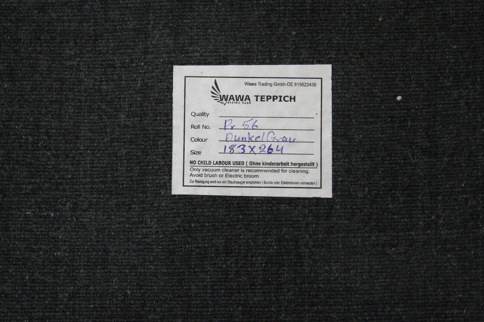 Mørkegråblåt tæppe 100% uld Gabbeh Loom håndlavet 180x260 cm VK12