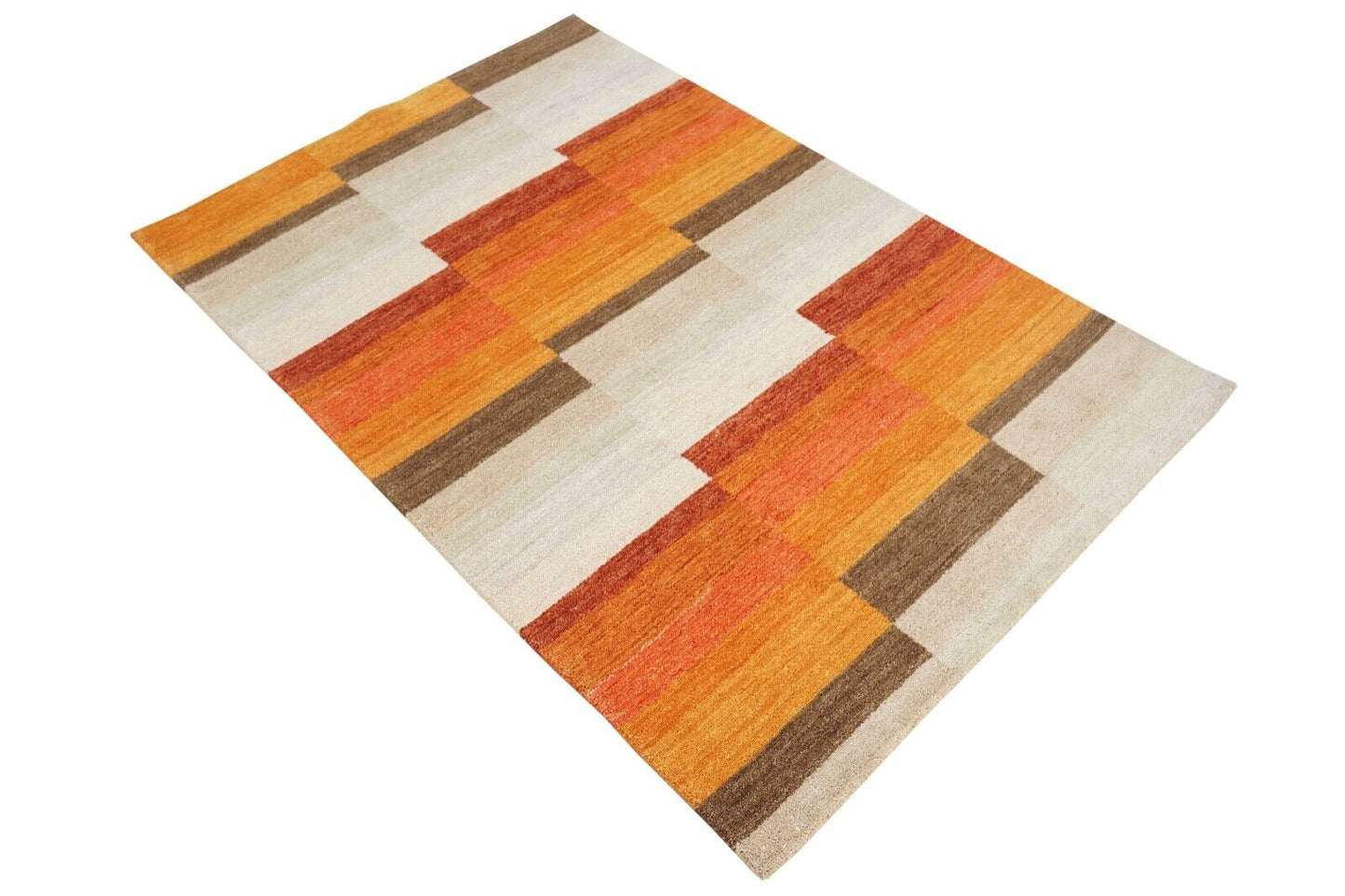 Gold Orange Beige Braun Teppich 100% Wolle Handgewebt 124x185 cm Lori Buff Lr441