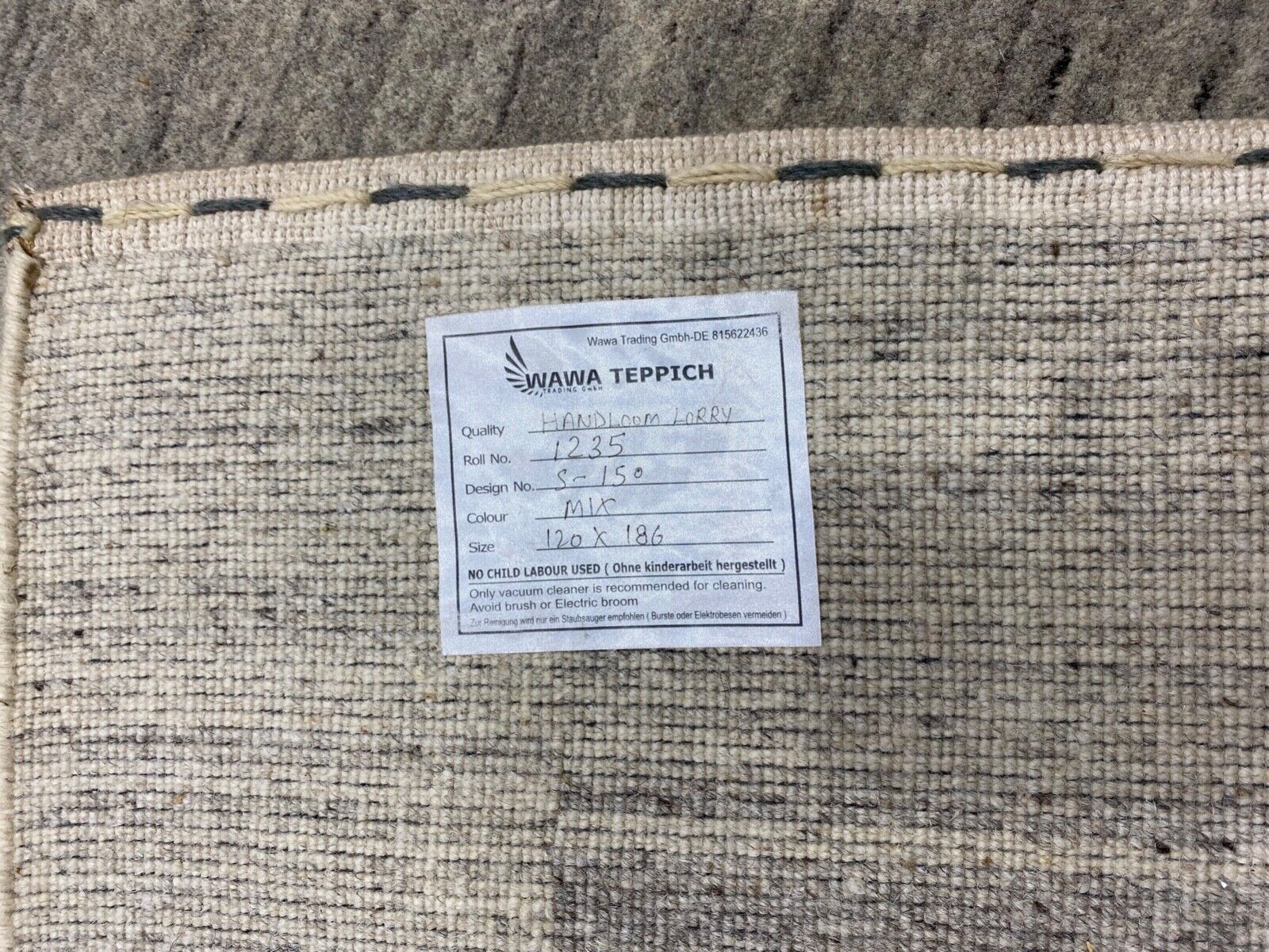 Teppich 100% Wolle Grau Beige Gabbeh lori Handgewebt 120x186 cm S150