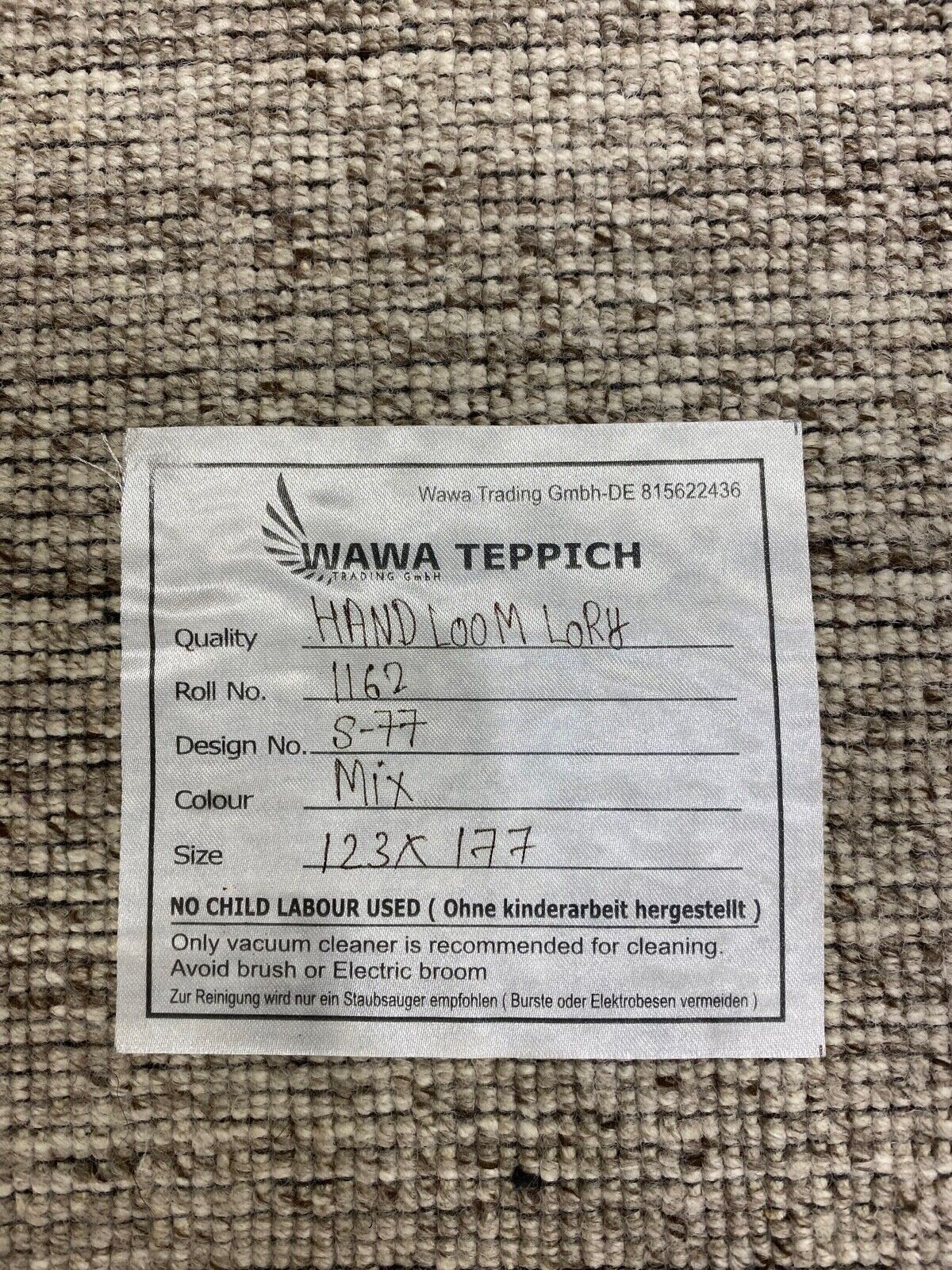 Teppich 100% Wolle Grau Gabbeh lori Handgewebt 119x185 cm dp Garn S77